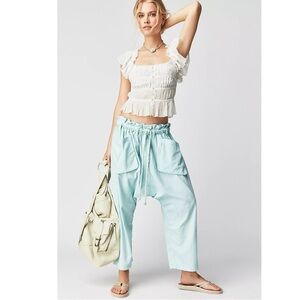 Free People Runyon Oversized Solid Harem Pants in Cool Air Blue Size Medium NEW